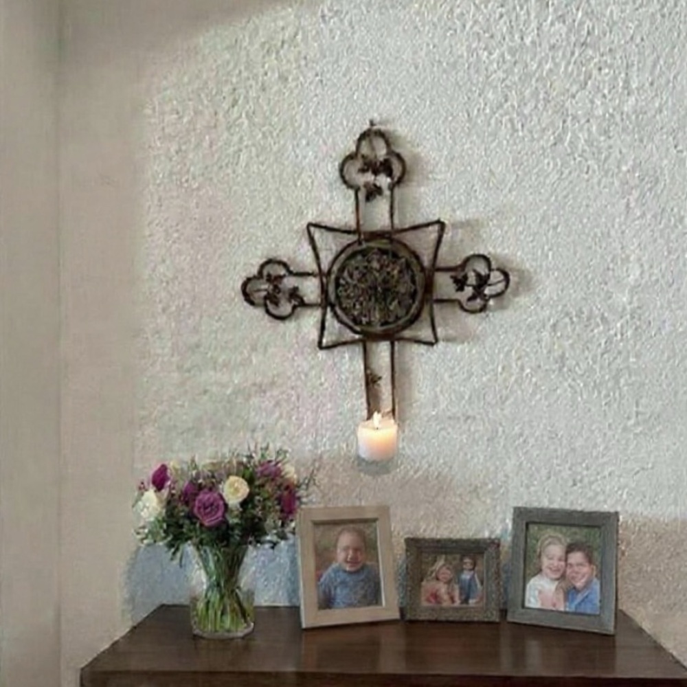 Decorative Metal Wall Cross with Candle Holder